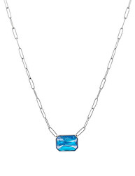 Ocelový náhrdelník s ručně mačkaným kamenem českého křišťálu Preciosa Ocean Aqua 7444 67