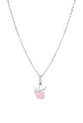 Dětský stříbrný náhrdelník Růžová korunka KO6492_BR030_40_RH (řetízek, přívěsek)