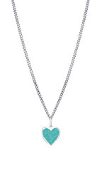Romantický stříbrný náhrdelník Turquoise heart KO6497_CU040_45_RH (řetízek, přívěsek)