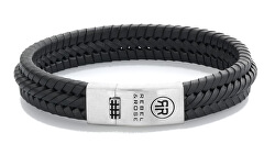 Černý kožený náramek Twisted 925 Black RR-L0131-S