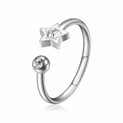 Blýštivý ocelový prsten Hvězda s krystalem Click SCK89