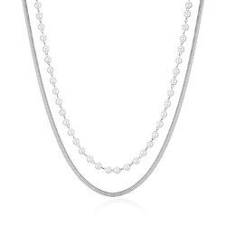 Dvojitý ocelový náhrdelník s perlami Wisdom SWI05