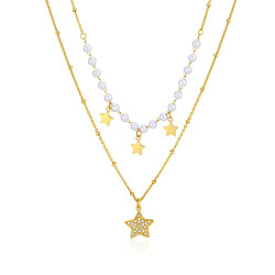 Módní pozlacený dvojitý náhrdelník s hvězdami Wisdom SWI04