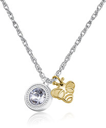 Oceľový náhrdelník s kryštálom a včelkou Lucky Light SKT05