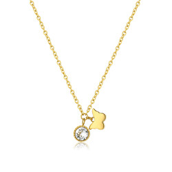 Pozlacený náhrdelník s krystalem a motýlem Lucky Light SKT26