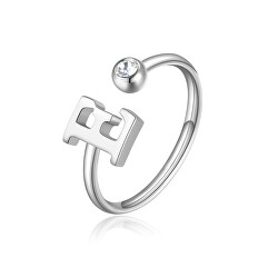 Stylový ocelový prsten E s krystalem Click SCK176