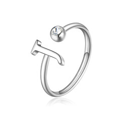 Štýlový oceľový prsteň J s kryštálom Click SCK181