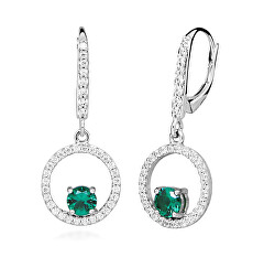 Stříbrné náušnice se zirkony a syntetickými smaragdy Colored Stones SC633