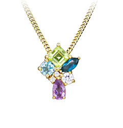 Hravý pozlacený náhrdelník Colored stones SC626 (řetízek, přívěsek)