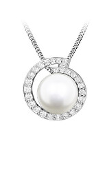 Jedinečný strieborný náhrdelník s pravou perlou SC483 (retiazka, prívesok)