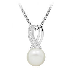 Jemný náhrdelník s perlou a zirkony SC397