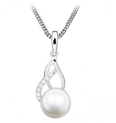 Něžný náhrdelník s perlou a zirkony SC404 (řetízek, přívěsek)