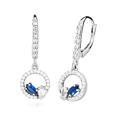 Stříbrné náušnice se zirkony a syntetickými safíry Colored Stones SC630