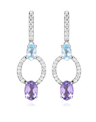 Stříbrné visací náušnice s kubickými zirkony Colored Stones SC636