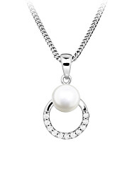 Stříbrný náhrdelník s pravou perlou a zirkony Pearls SC601 (řetízek, přívěsek)