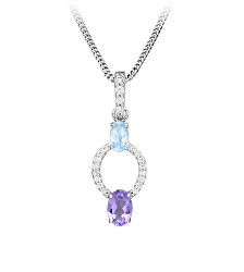 Stříbrný náhrdelník se zirkony Colored stones SC635 (řetízek, přívěsek)