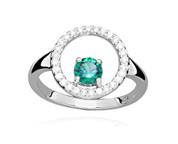 Stříbrný prsten se zirkony a syntetickým smaragdem Colored stones SC631