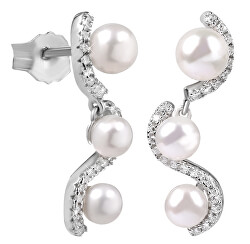 Splendidi orecchini in argento con zirconi e perla SC341