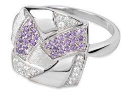 Stříbrný prsten s fialovými zirkony Colored stones SC058