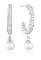Eleganterunde Ohrringe mit Perlen Ellera SJ-E12280-CZ-SS