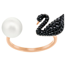 Luxusní otevřený prsten s labutí a perlou Iconic Swan 5256266