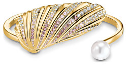 Luxusní pevný náramek s krystaly a perlami Shell 5520665