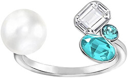 Luxusní třpytivý prsten s krystaly a perlou Extra 5202267