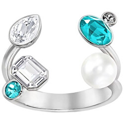 Luxus csillogó gyűrű kristályokkal és gyönggyel Extra 5221602