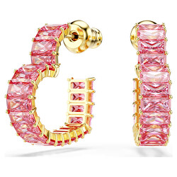 Pozlacené srdíčkové náušnice s růžovými Swarovski zirkony Matrix 5706340