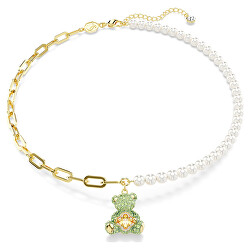 Roztomilý pozlacený náhrdelník se Swarovski perlami Teddy 5669162