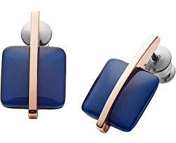 Rosa vergoldete Stahl-Ohrringe mit blauem Glas SKJ1136791