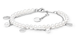 Elegantný strieborný náramok s perlami a zirkónmi GRP20213BW16