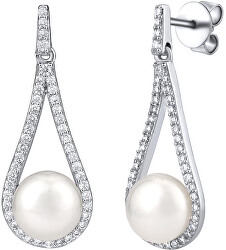 Luxusní stříbrné náušnice s pravou bílou perlou LPSGRP19233W