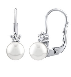 Něžné stříbrné náušnice s bílou perlou Swarovski SILVEGO35037W