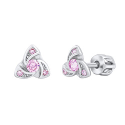 Gyengéd ezüst fülbevaló rózsaszín cirkónium kővel Brilliance Zirconia silvegob70497bdsp