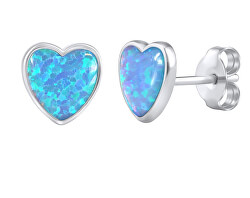 Herzohrringe mit blauen synthetischen Opalen LPS0857B