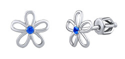 Orecchini in argento - fiore con zircone blu a vite SILVEGOB31857SBDB