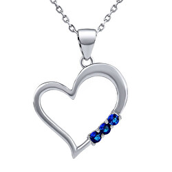Stříbrný náhrdelník SRDCE s přívěskem srdíčka s modrými Swarovski Zirconia SILVEGO11580NB