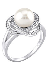 Strieborný prsteň Laguna s pravou prírodnou bielou perlou LPS0044W