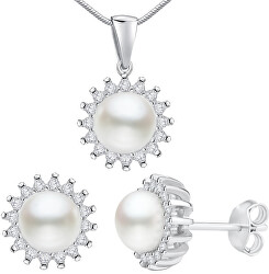 Set din argint VERA perle albe autentice LPS1166 (cercei, pandantiv)