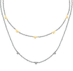 Dvojitý oceľový bicolor náhrdelník so zirkónmi T-Logo TJAXC62