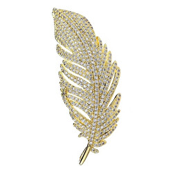 Elegantní pozlacená třpytivá brož Peříčko Gold