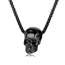 Čierny oceľový náhrdelník pre mužov s lebkou