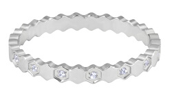 Designový prsten z oceli s čirými zirkony Silver