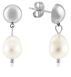 Elegantné oceľové náušnice s pravými perlami VAAJDE201330G