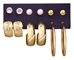 Set elegant placat cu aur de cercei rotunzi și bile (6 perechi)