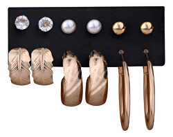 Elegante set di orecchini a cerchio a  bottone placcati in oro (6 paia)