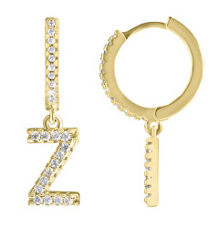 Cercel rotund single placat cu aur  "Z" cu zirconii