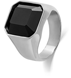 Masivní prsten z oceli s černým krystalem