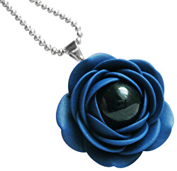 Modrý náhrdelník s černou perličkou kytičky
